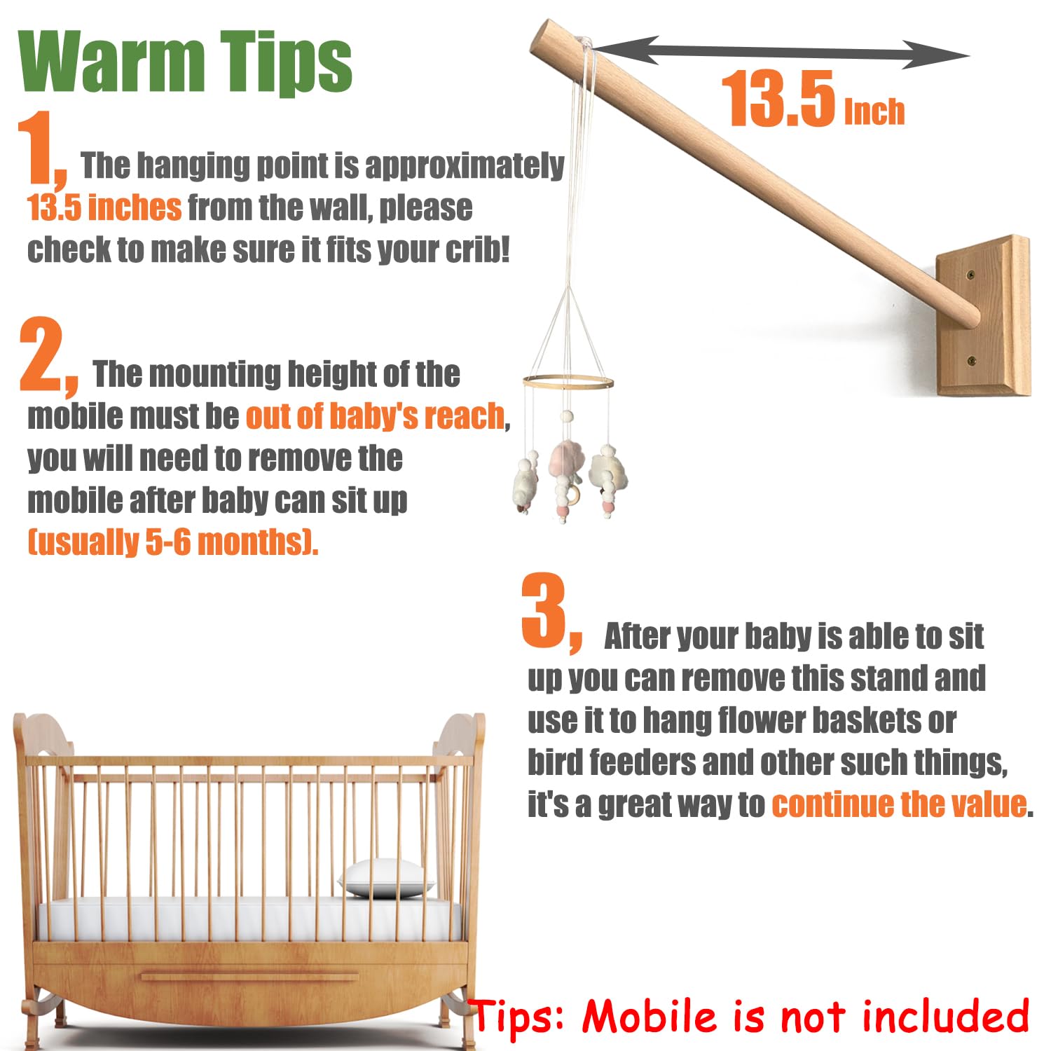 Tuiiopoli wood-arm-multiuse-decor demonstrates versatile hanging options beyond the crib.