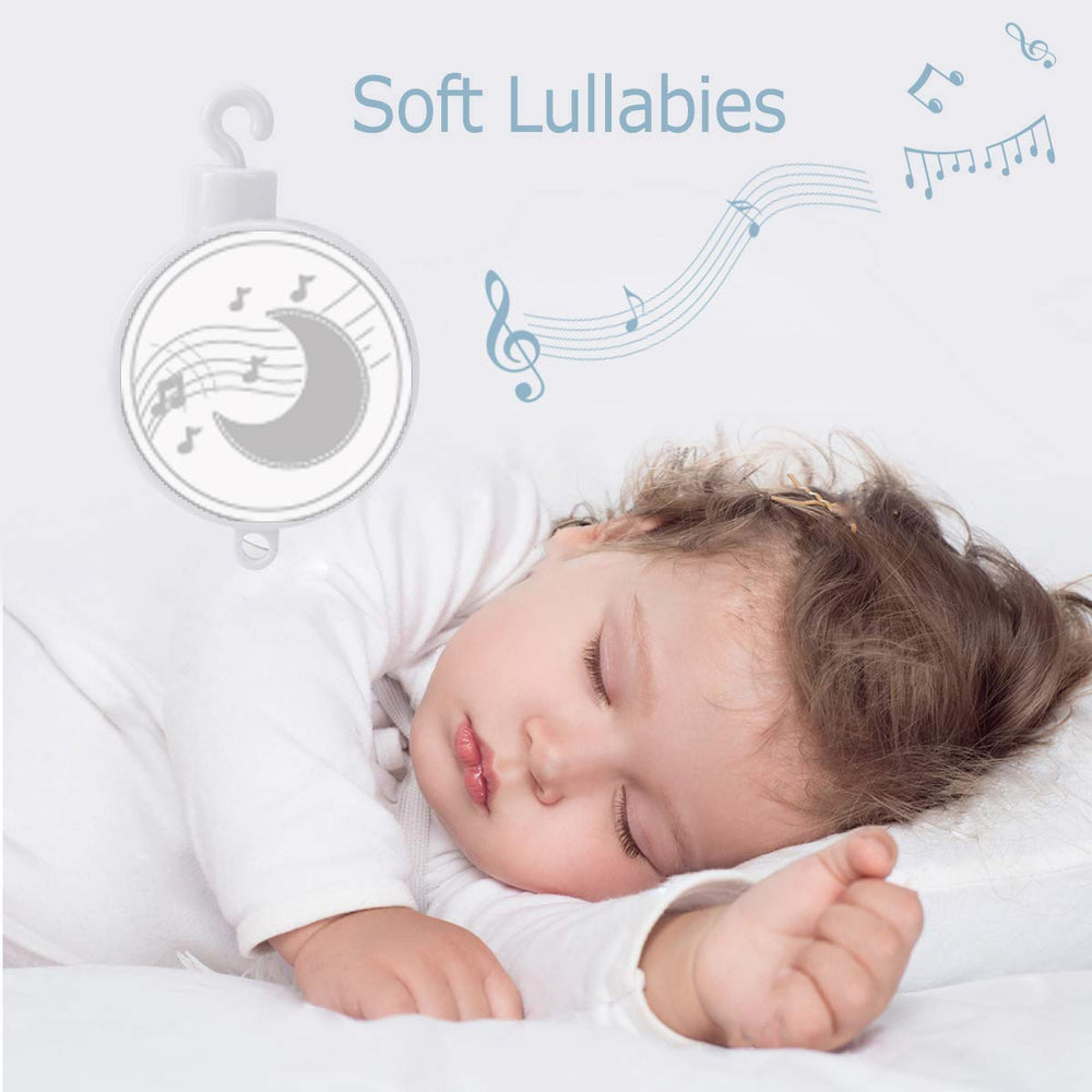 TuiVeSafu baby musical crib mobile spins 360° with plush characters overhead