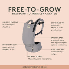 Tula adjustable seat width supports 7-45 lbs.