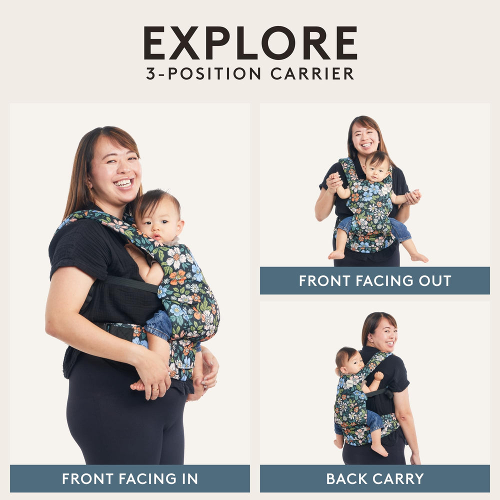 Tula Explore Carrier facing-in ergonomic support during cozy errands and baby snuggles