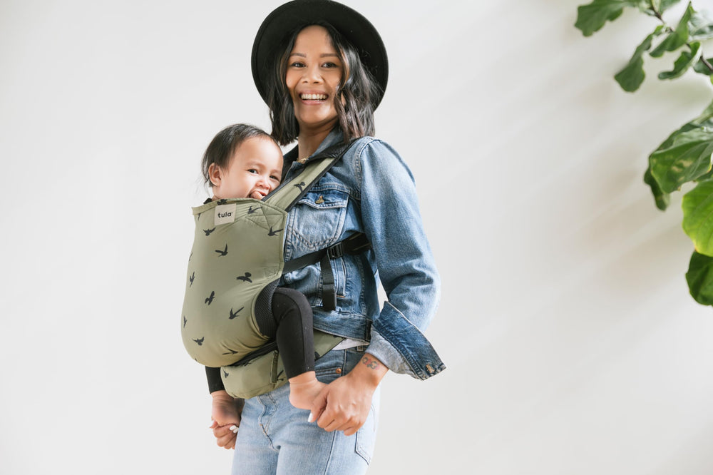 Tula Baby Lite back carry position—comfortable support for longer carries.