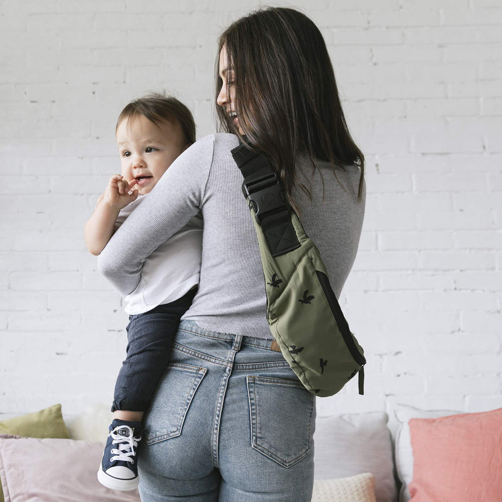 Tula Baby Lite on-the-go usage—compact with waistband packing.