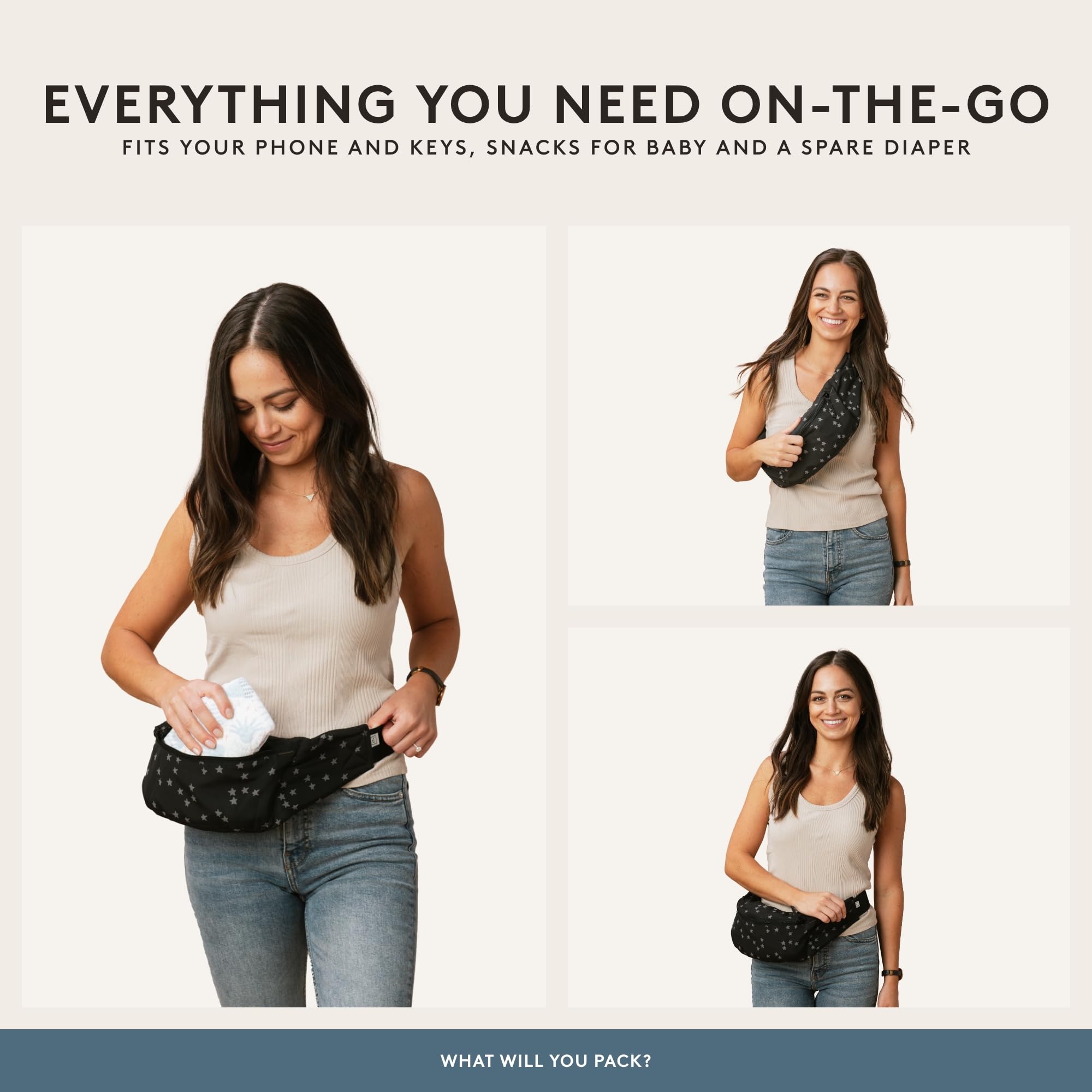 Tula Lite hip pouch front access shows ample room for essentials during outings.