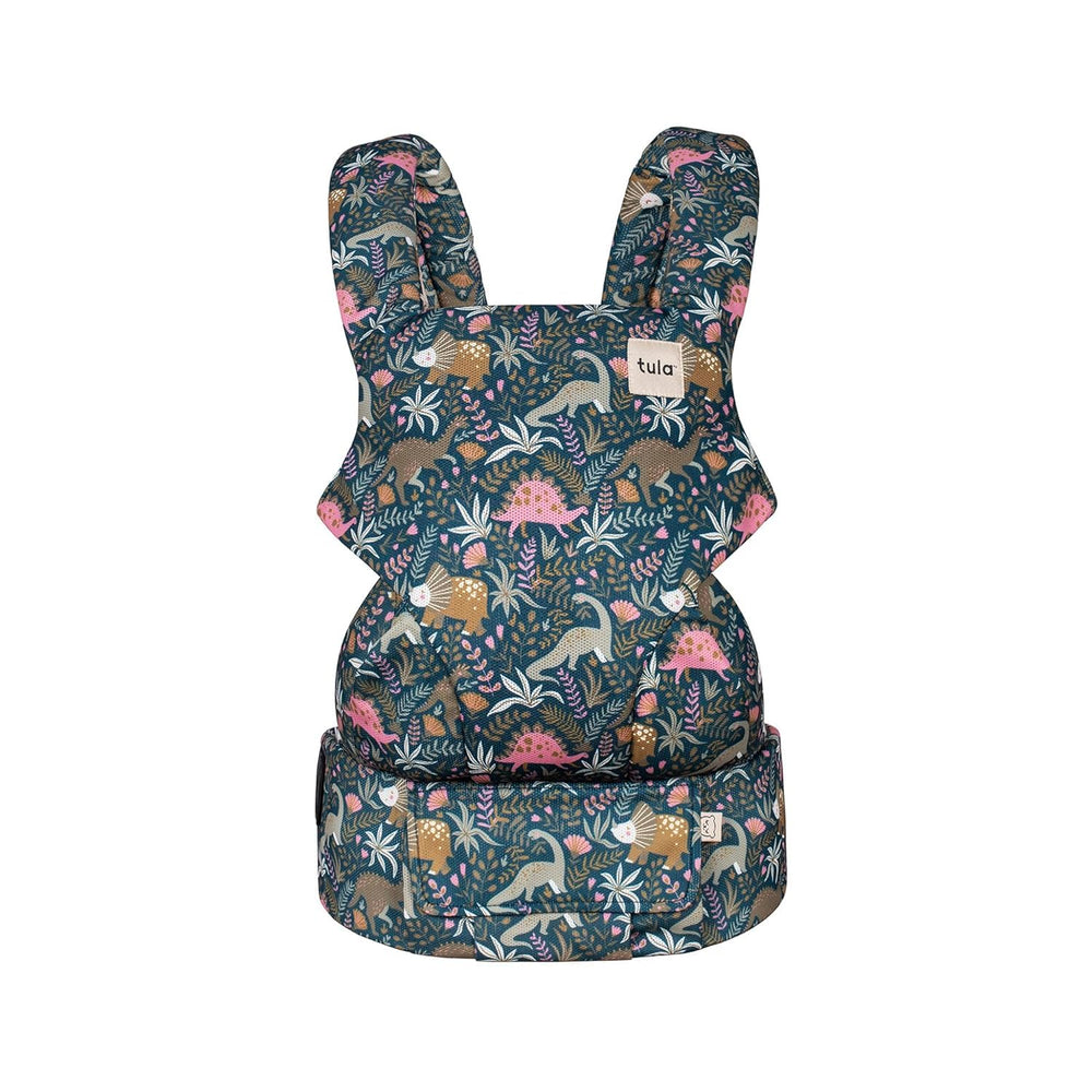 Tula Explore carrier front carry view showing ergonomic support for parent and baby.