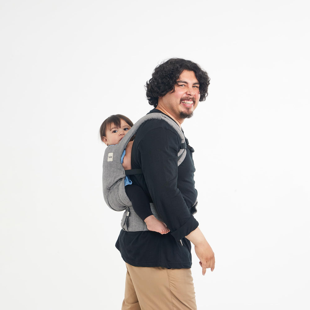 Tula Explore front-facing-in ash linen setup shown for versatile newborn viewing.