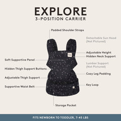 Tula Explore front-facing-out setup offers curious babies engaging view.
