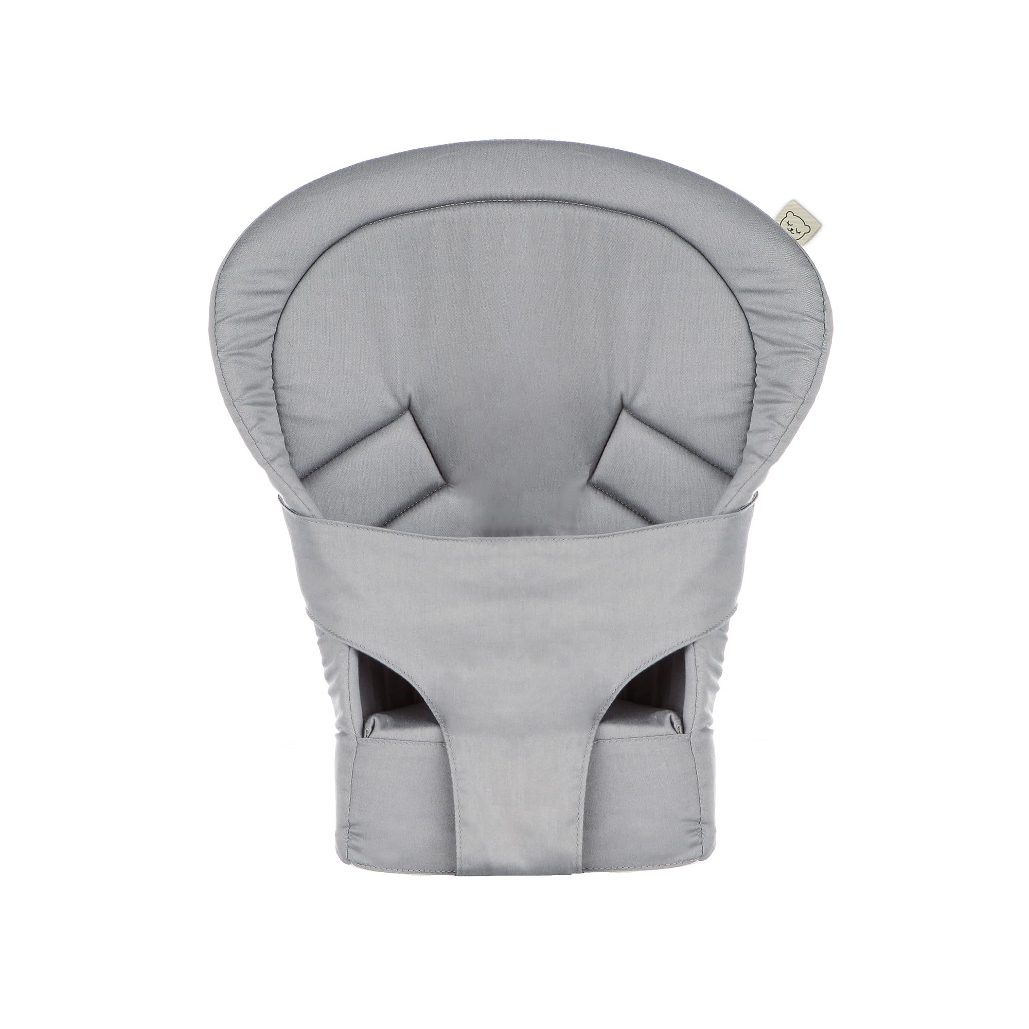 Tula infant insert gray shows newborn head support in a front carry setup for secure positioning