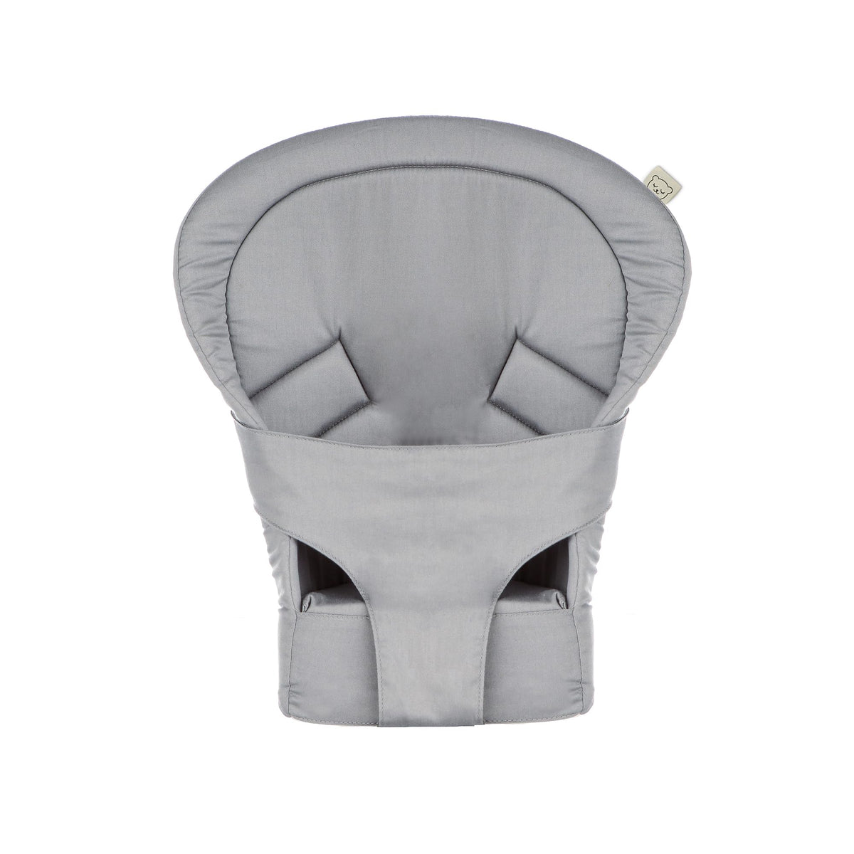 Tula infant insert gray shows newborn head support in a front carry setup for secure positioning