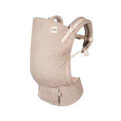 Tula Linen toddler carrier front carry demonstrates ergonomic support for growing children.