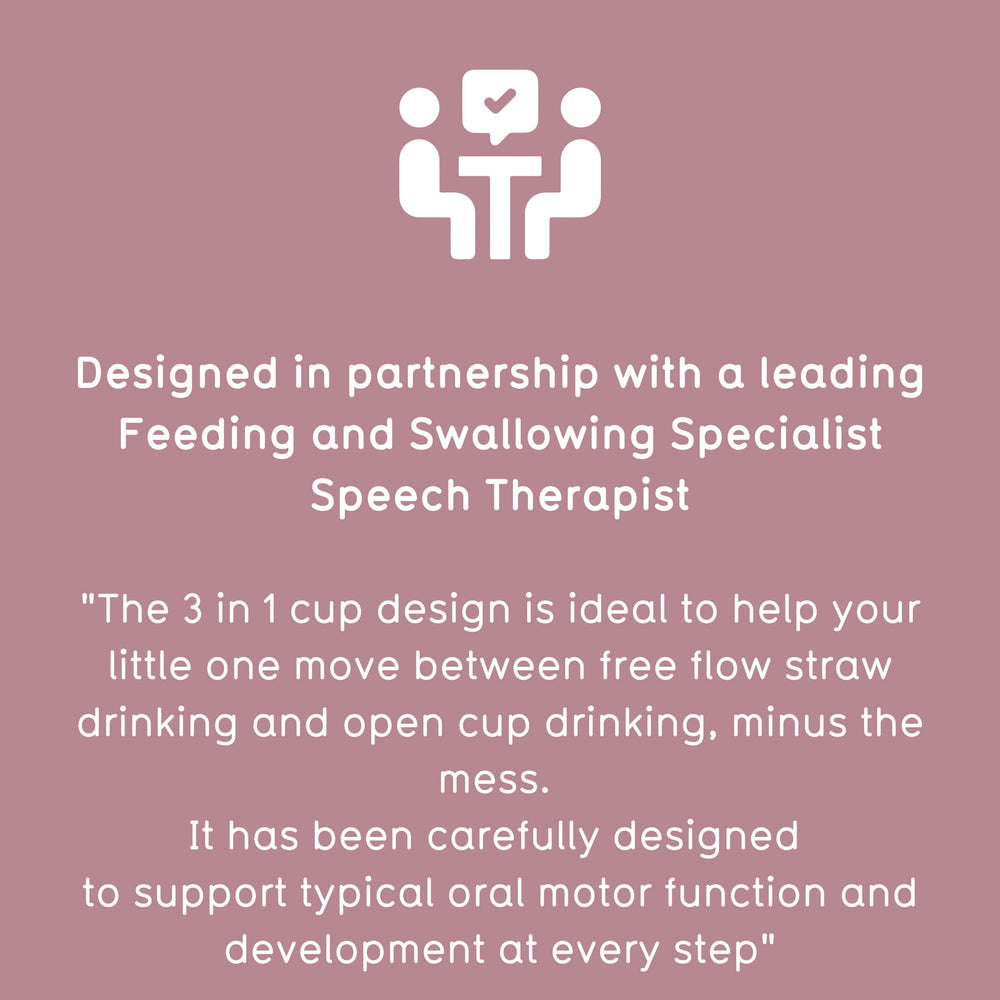 TUM TUM pink anti-topple base reduces spills during meals.