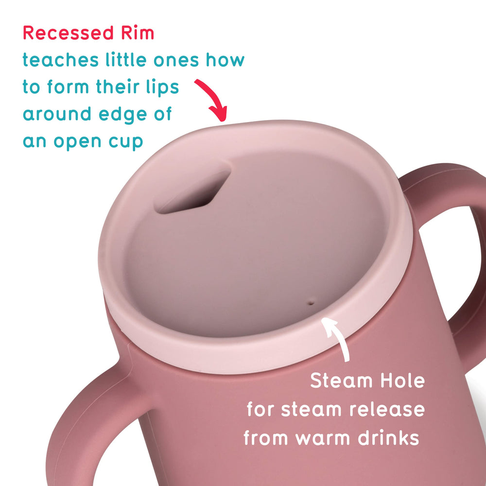 TUM TUM pink lid and straw assembly guiding transition to open cup.