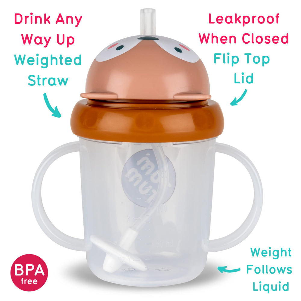 TUM TUM Tippy Up with flip-top lid shows leakproof design for on-the-go use.