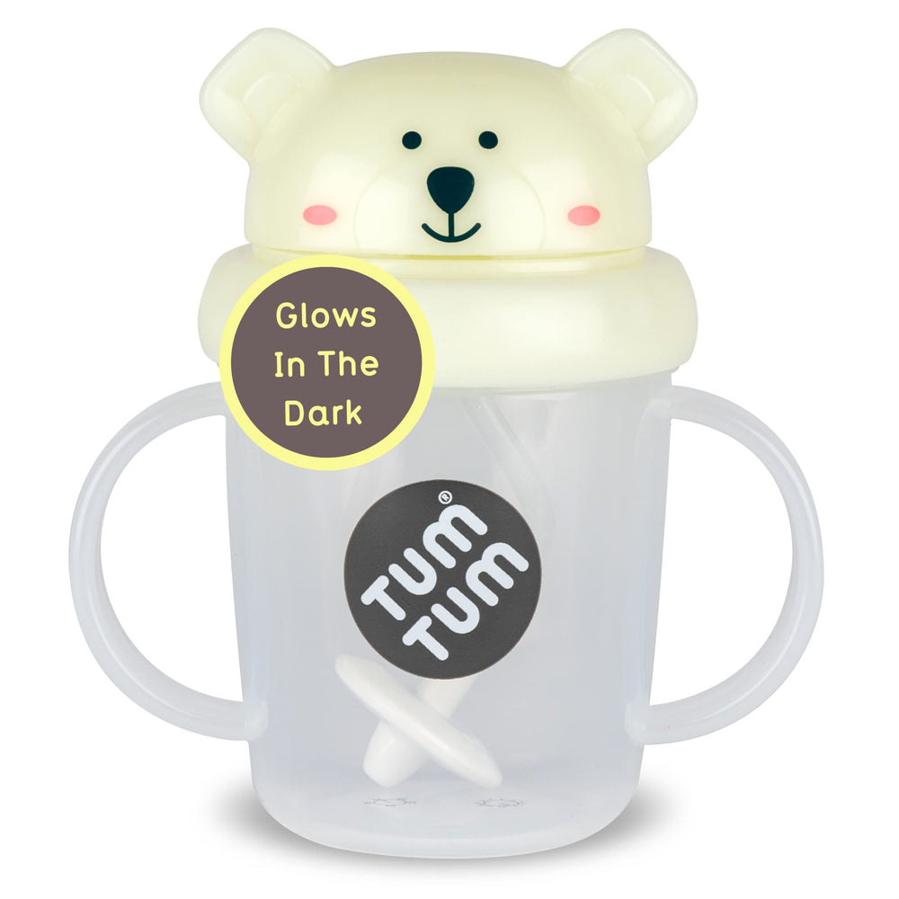 TUM TUM Tippy Up Pete Polar Bear 200ml cup enables drinking from any angle.