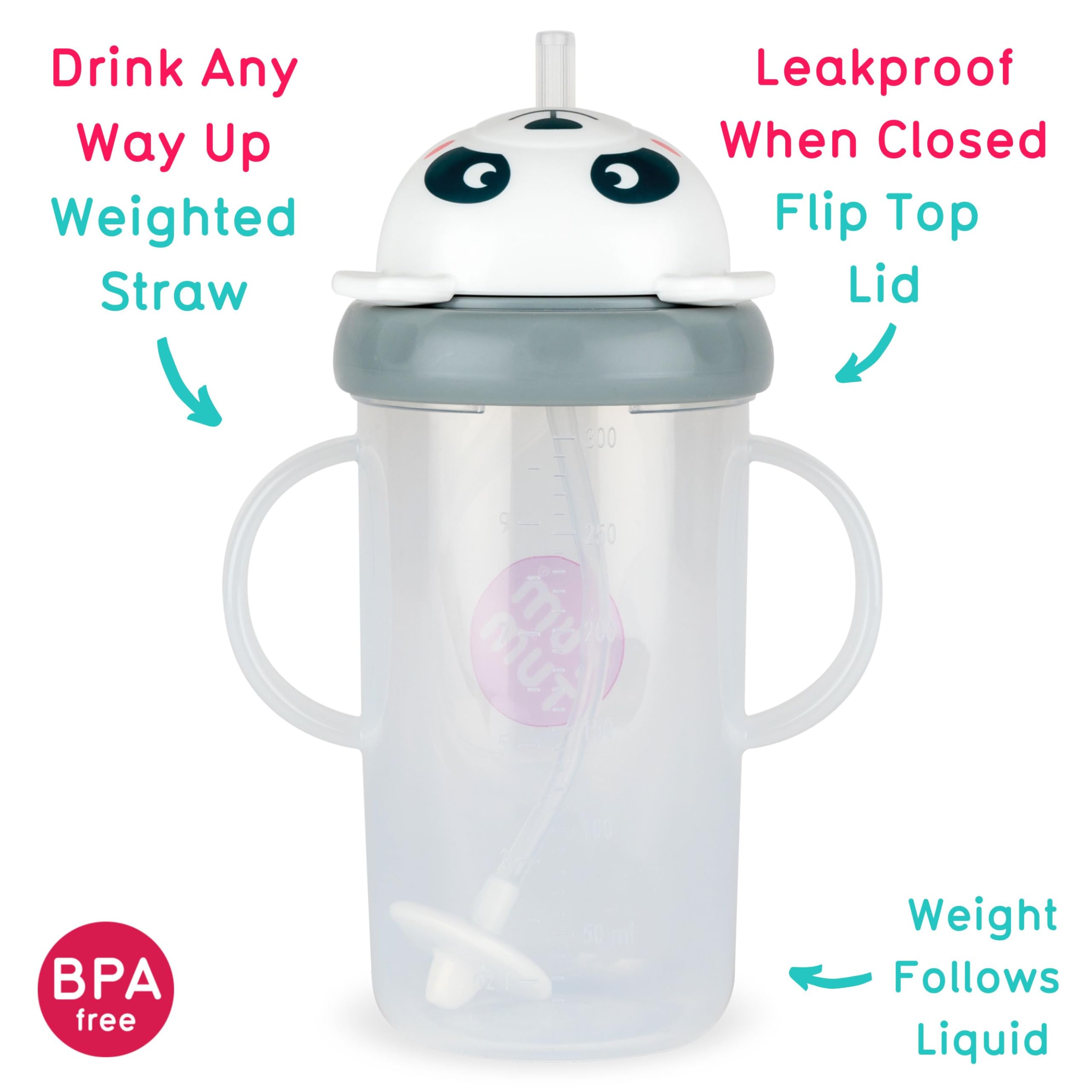 TUM TUM Tippy Up free-flow straw with leakproof flip-top lid for travel.