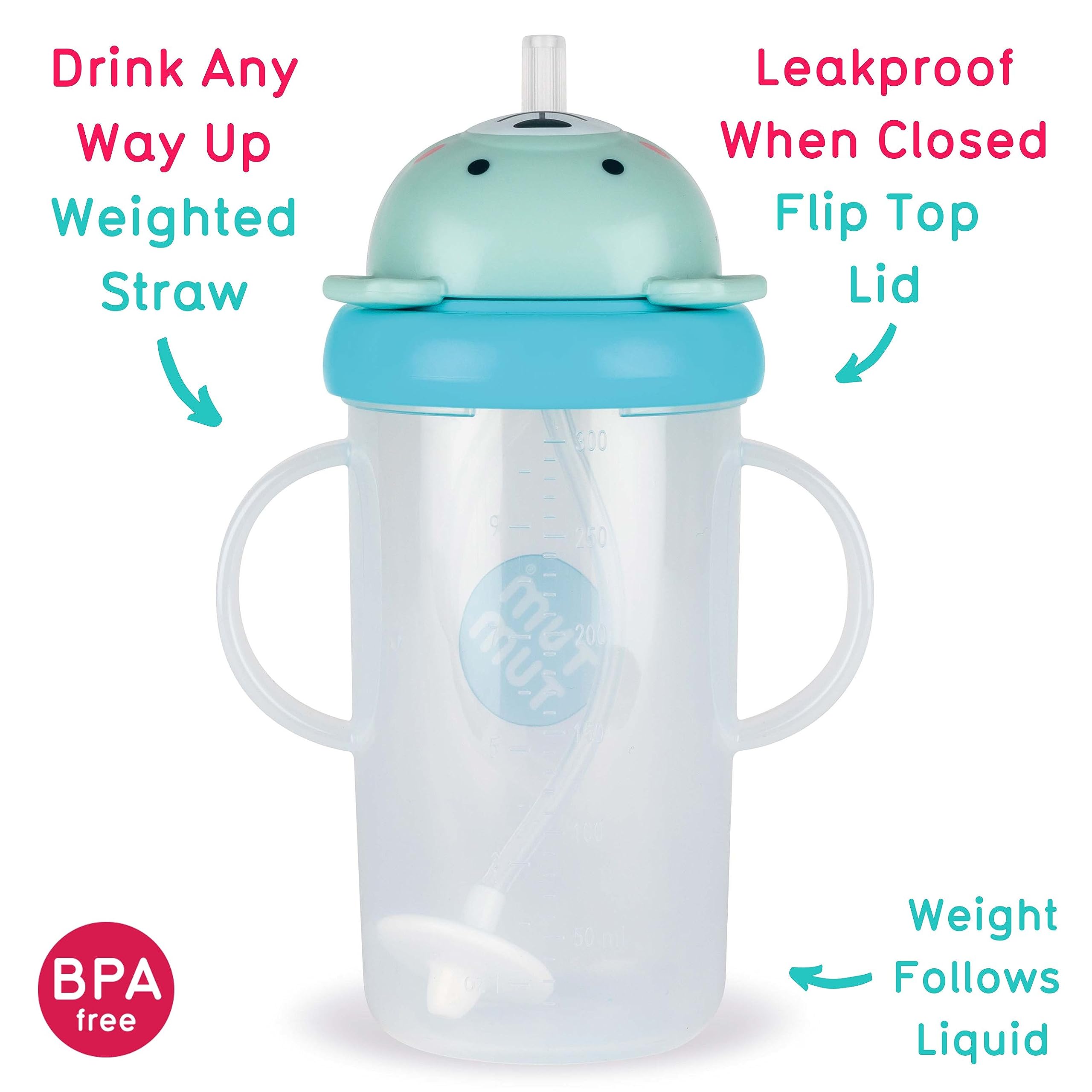 TUM TUM Tippy Up weighted straw action follows liquid for easy sipping