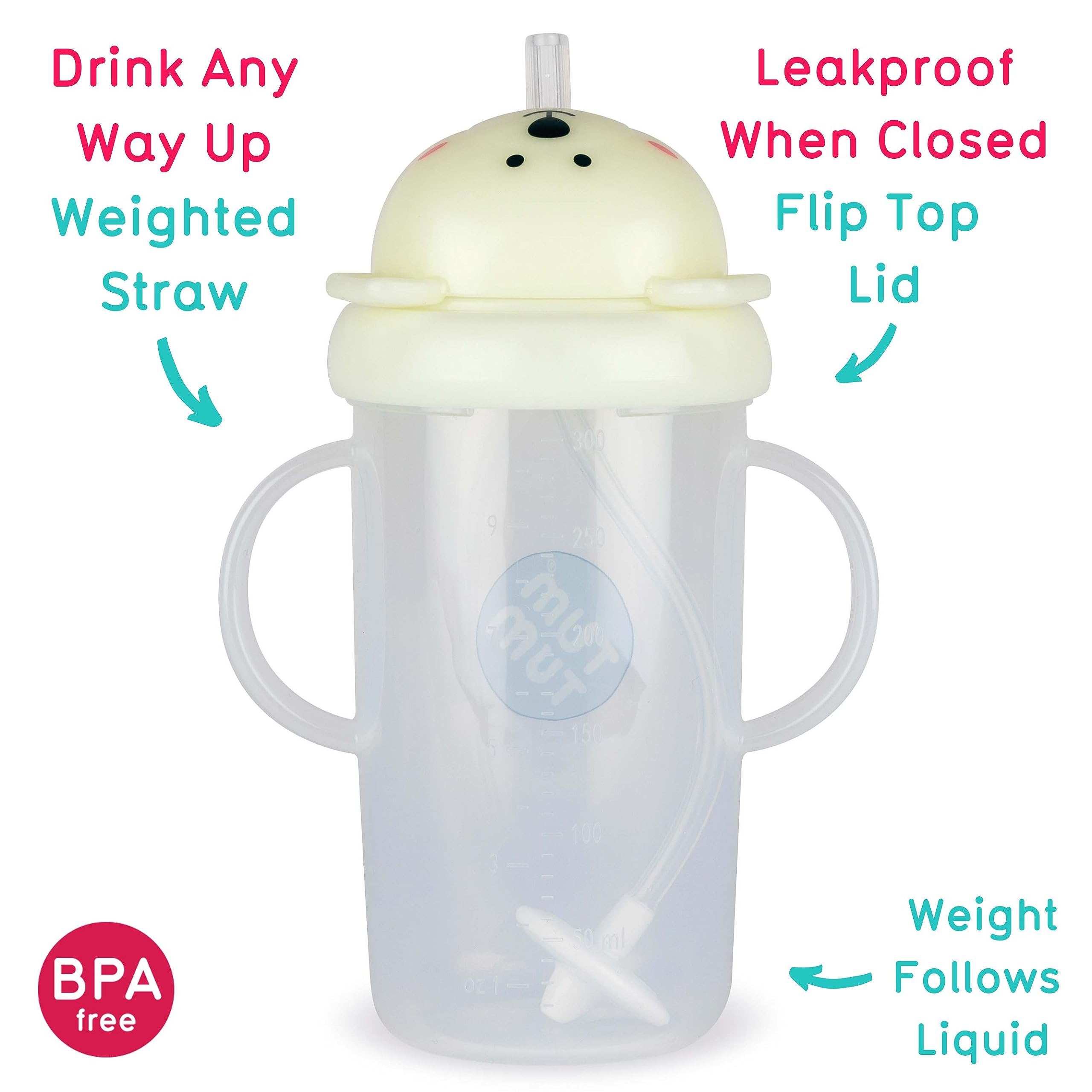 TUM TUM Tippy Up weighted straw shown guiding liquid for easy sipping.