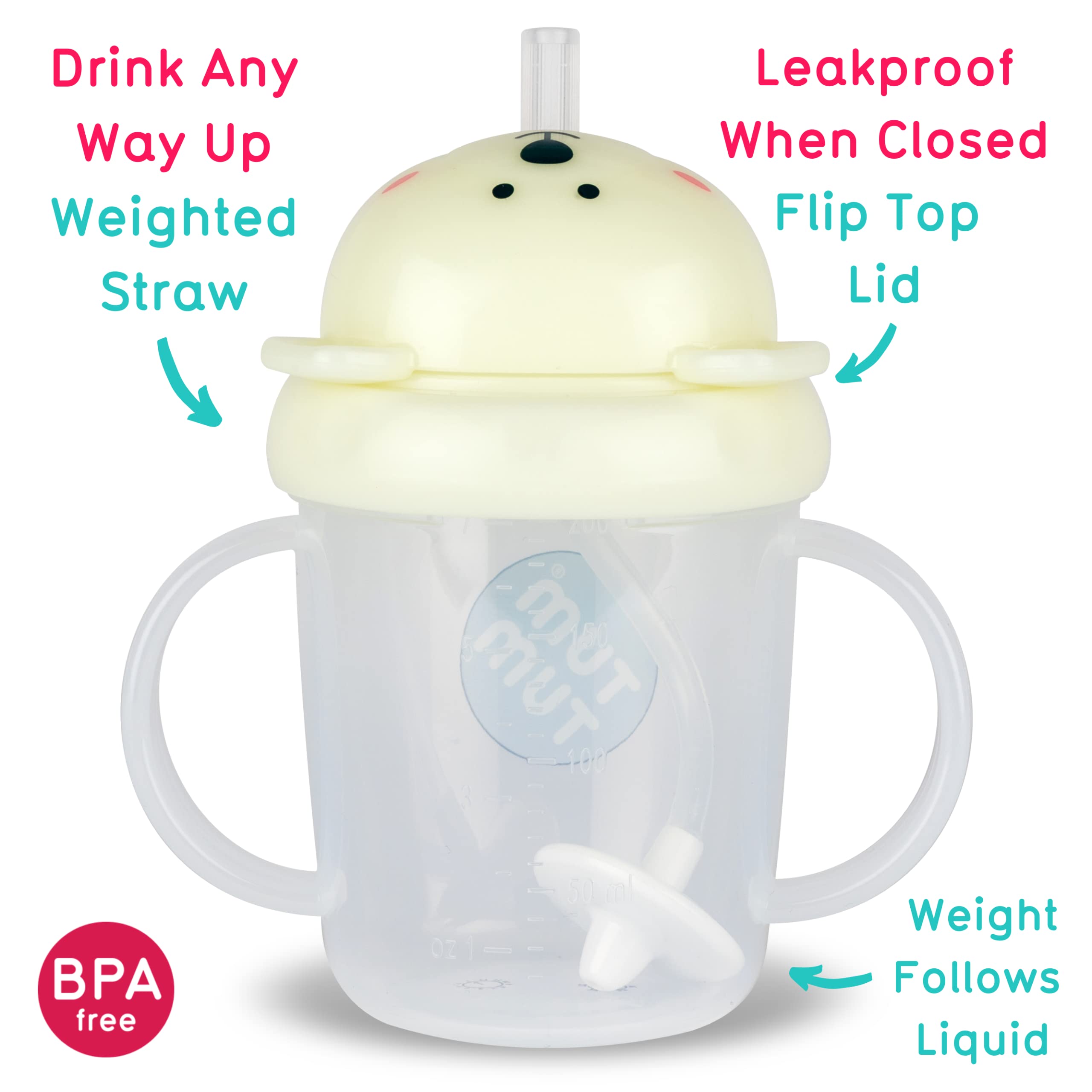 TUM TUM weighted-straw action supports continuous sipping with liquid following.