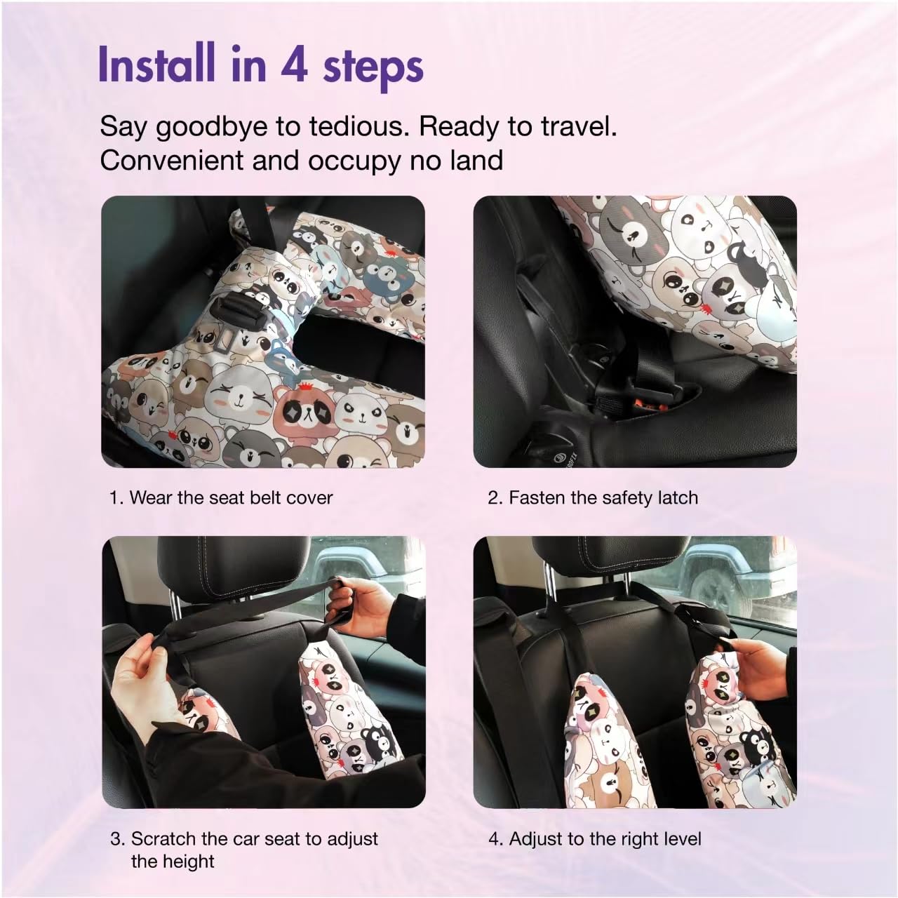 Tumahe H-shape around seat belt demonstrates safety-friendly fit.