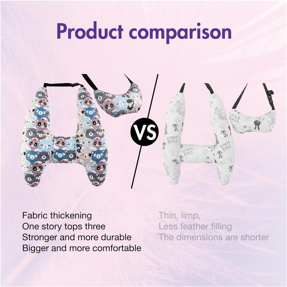 Tumahe Swiftcare travel pillow showcases secure fit and playful aesthetic for travel.
