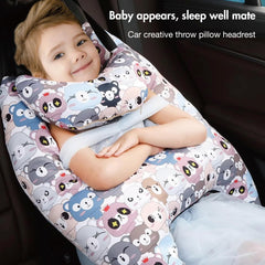 Tumahe travel pillow for kids sits in car, supporting restful breaks.