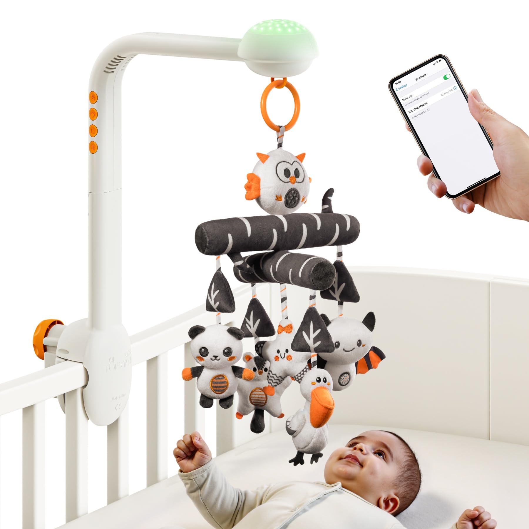 TUMAMA KIDS crib mobile star projection creates soothing ambient lighting for bedtime.