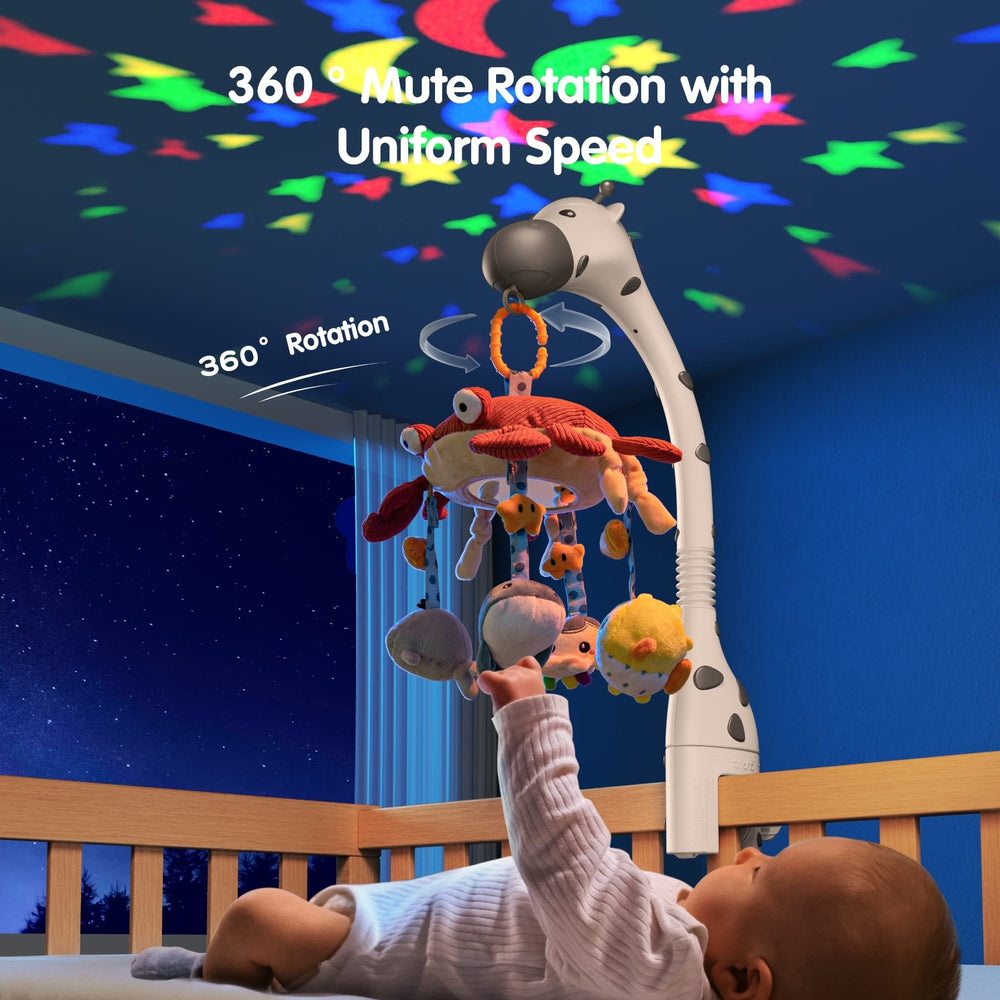 TUMAMA KIDS crib mobile four color projections on nursery ceiling