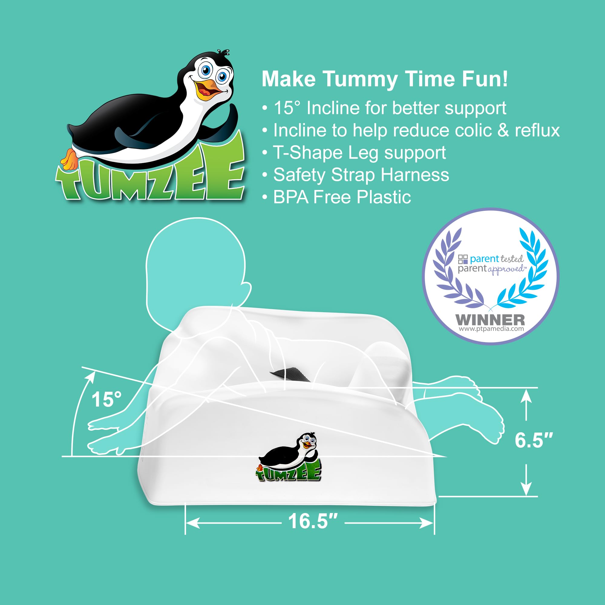 Tumzee eye contact and surroundings view encourages caregiver interaction and awareness.