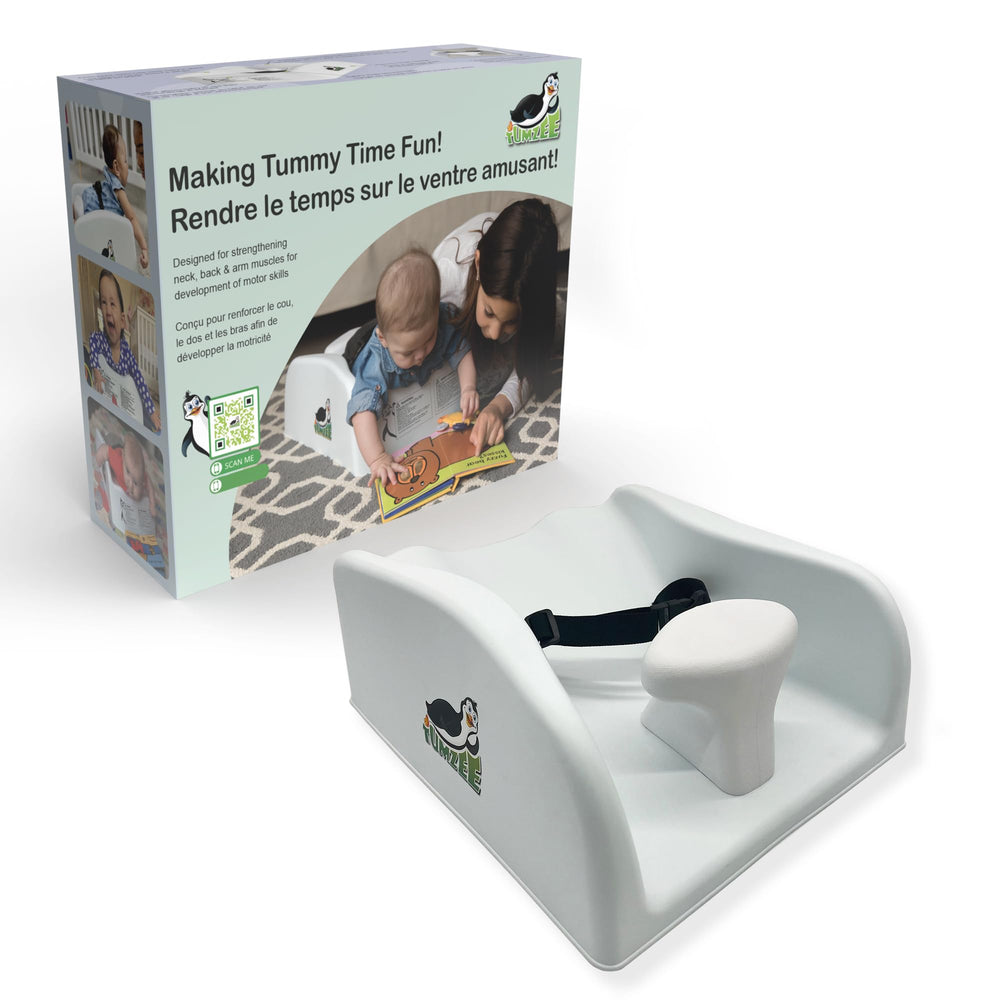 Tumzee tummy time incline tool in angled position supports head and neck alignment.