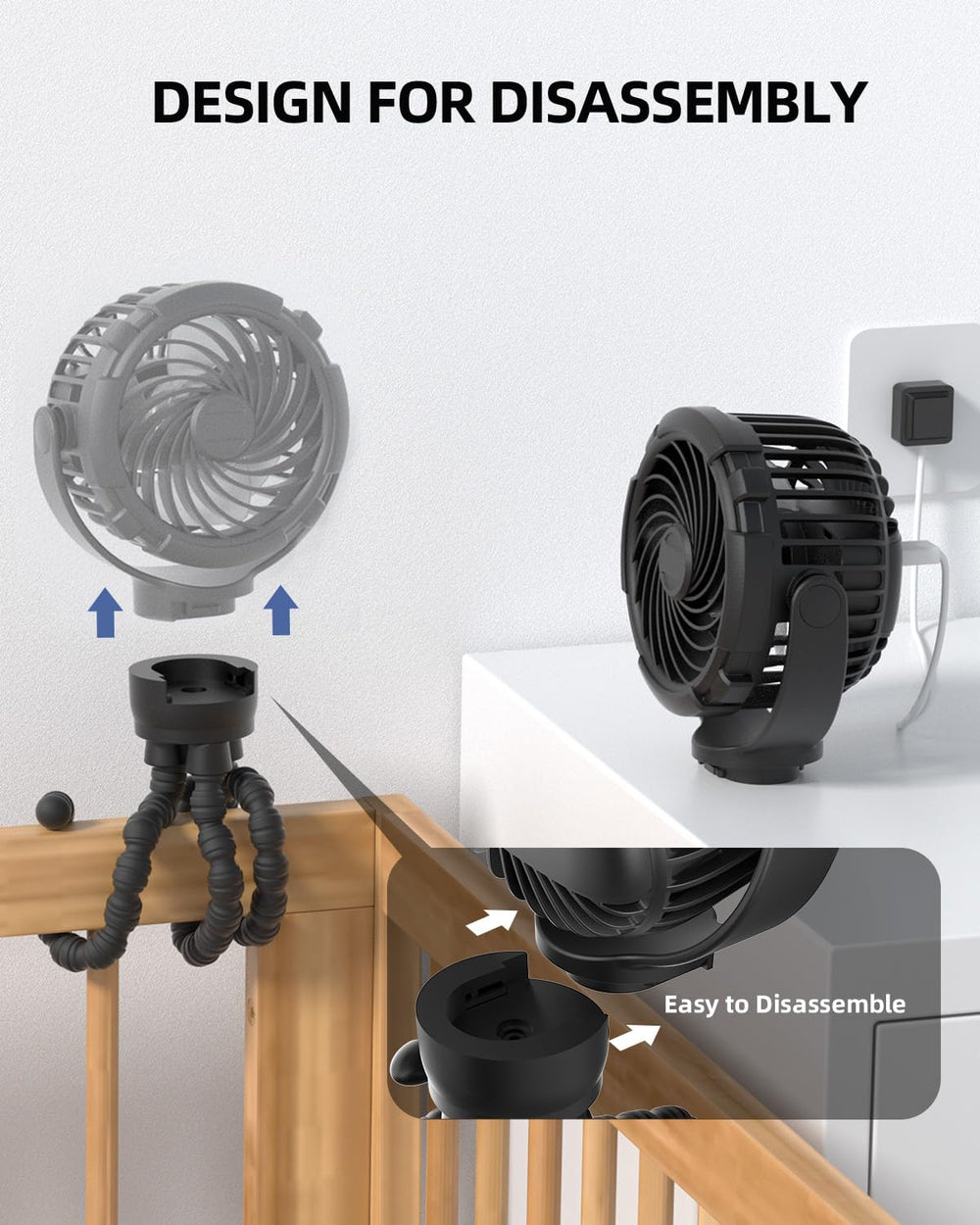 TUNISE stroller fan 2000mAh battery for extended runtime