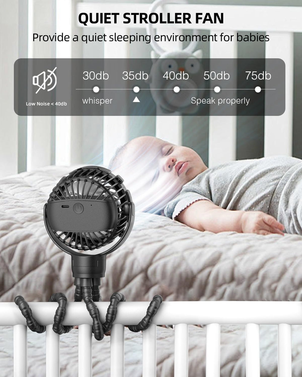 TUNISE stroller fan 360-degree rotation directs breeze to baby