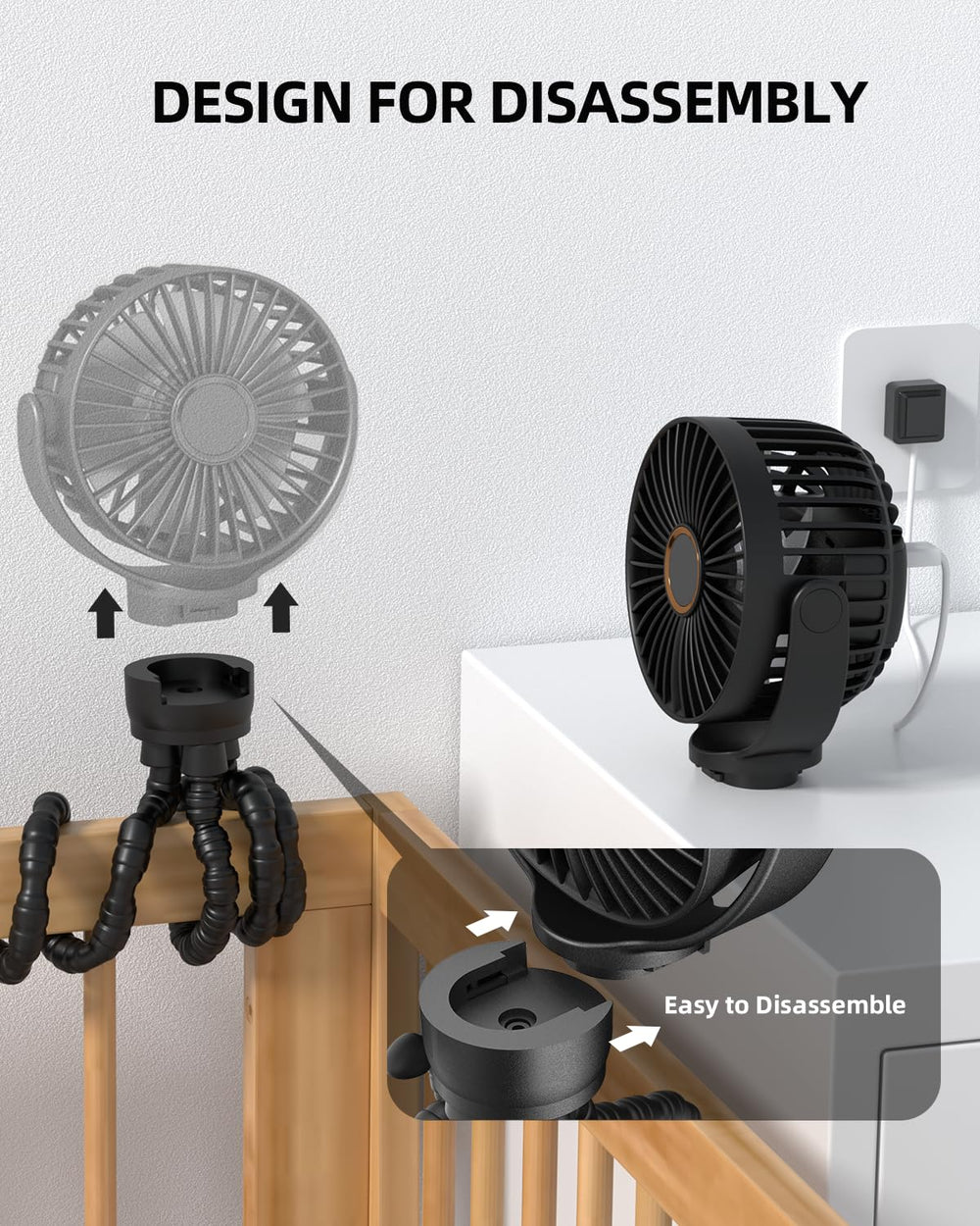TUNISE stroller fan's durable, easy-clean design stands up to daily use.