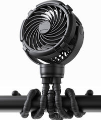 TUNISE stroller fan mounted on a stroller for on-the-go cooling