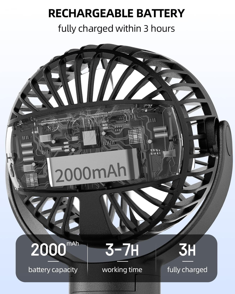 TUNISE stroller fan uses USB Type-C charging for quick power on the go.