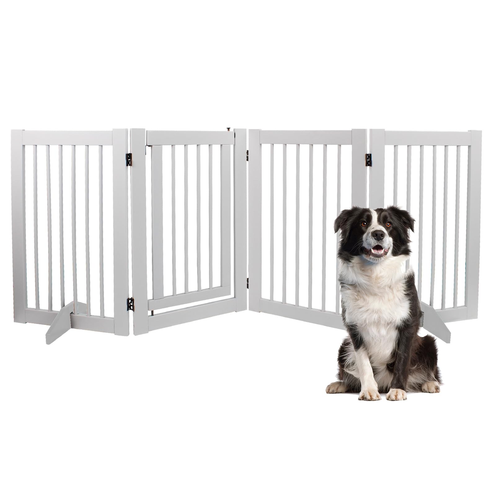 Tuopus indoor dog gate assembled four-panel white setup for doorway containment.