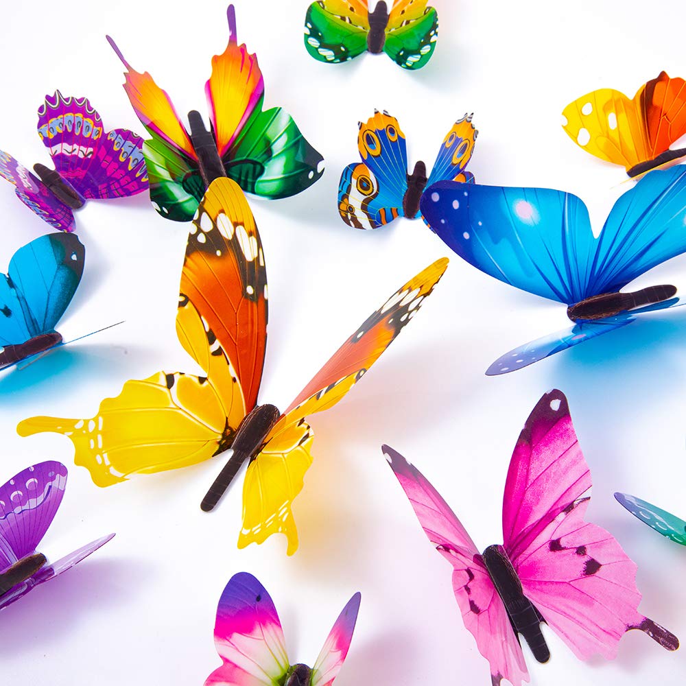 Tuosiwei 60pcs butterfly wall decals closeup in vivid colors for playful decor