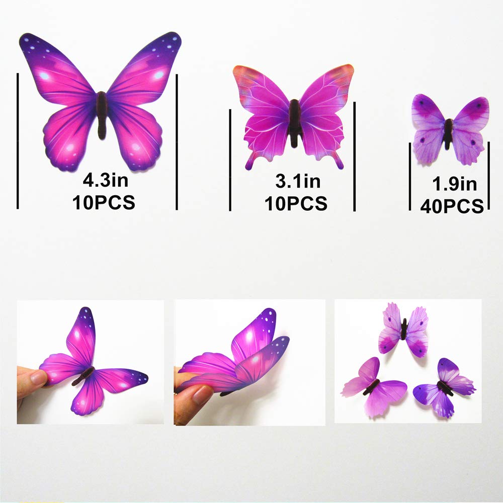 Tuosiwei 60pcs butterfly wall decals multicolor on wall for kids room whimsy