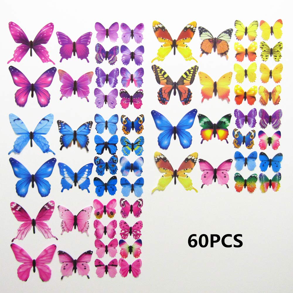 Tuosiwei 60pcs butterfly wall decals removable stickers easy to reposition