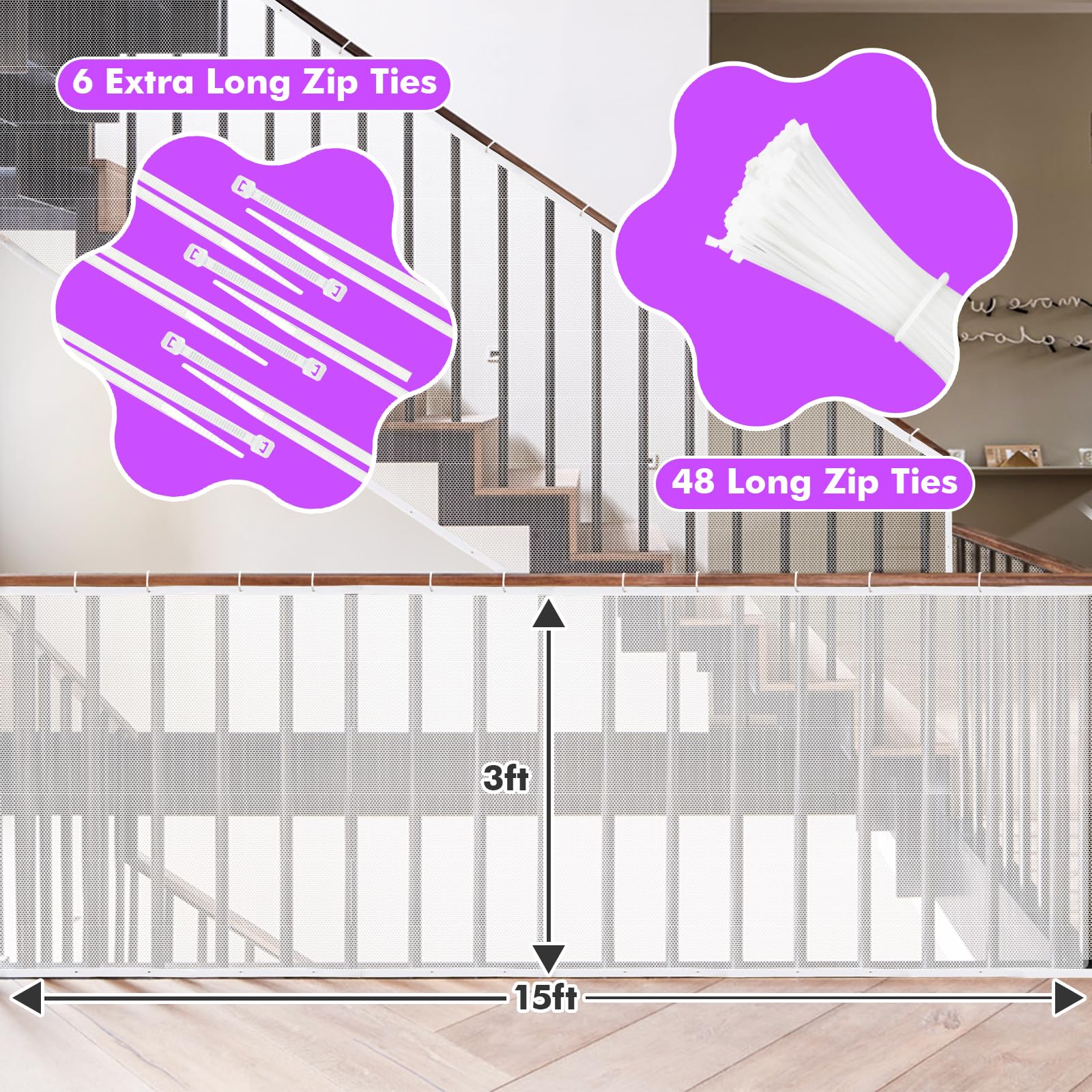 Tupi Banister Guard easy-zip-tie installation ensures secure setup.