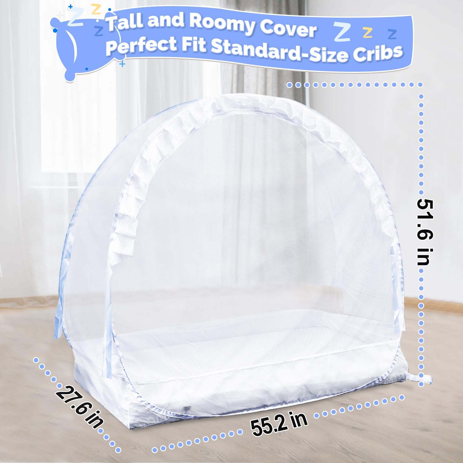 Tupi crib tent mesh close highlights see-through fabric and safety barrier.