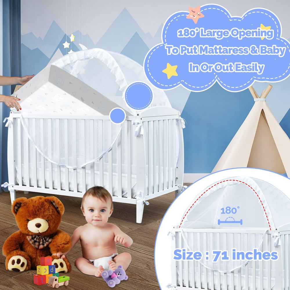 Tupi crib tent self-locking zipper maintains quiet, secure closing.