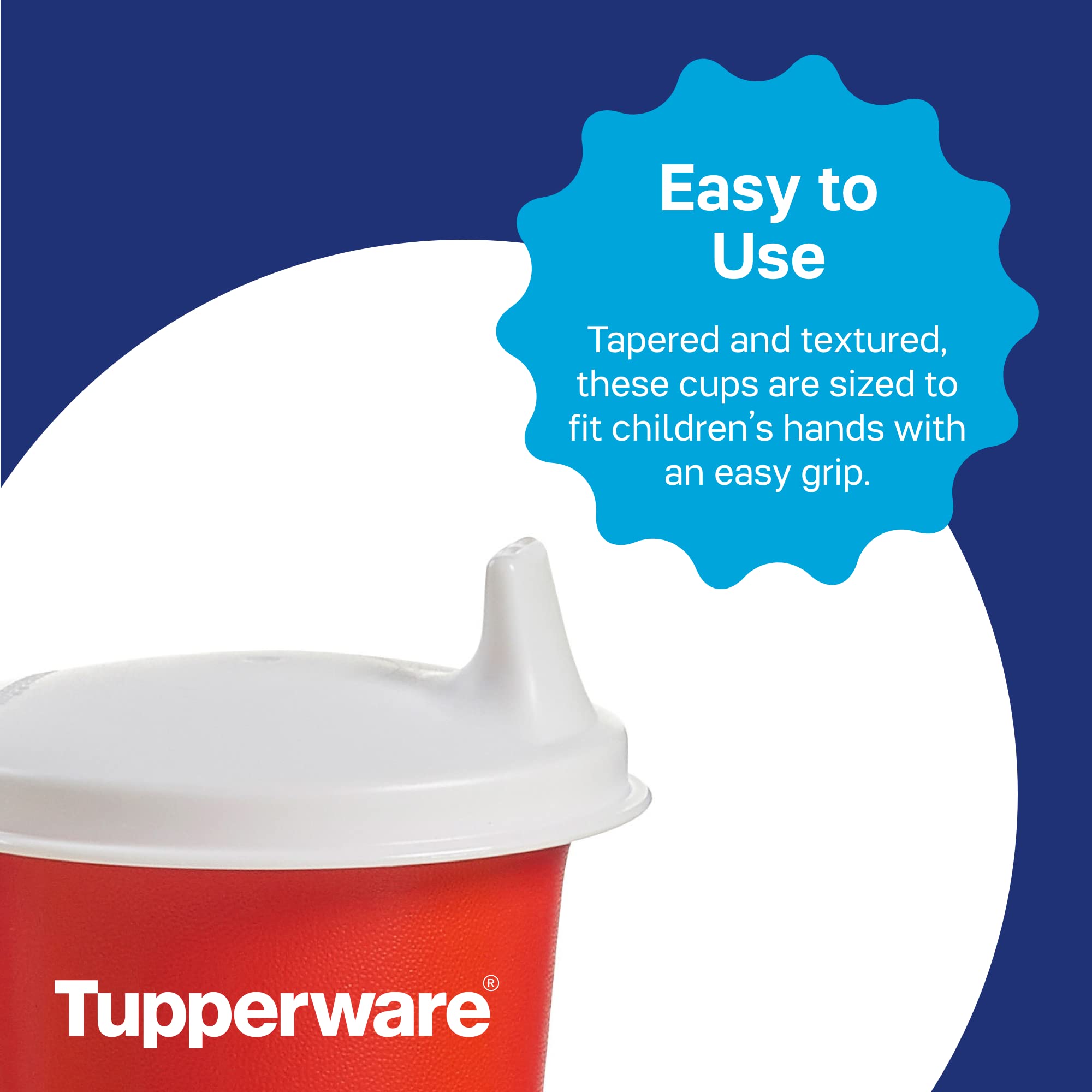 Tupperware Bell Tumblers dripless spout image demonstrates mess-minimizing design during cups.
