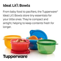 Tupperware Ideal Lit’l bowls with tight seal prevent leaks during snacks.