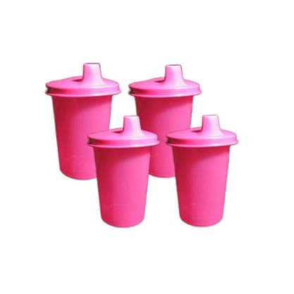 Tupperware pink kids bell tumblers with easy-grip design for spill-resistant daily hydration.