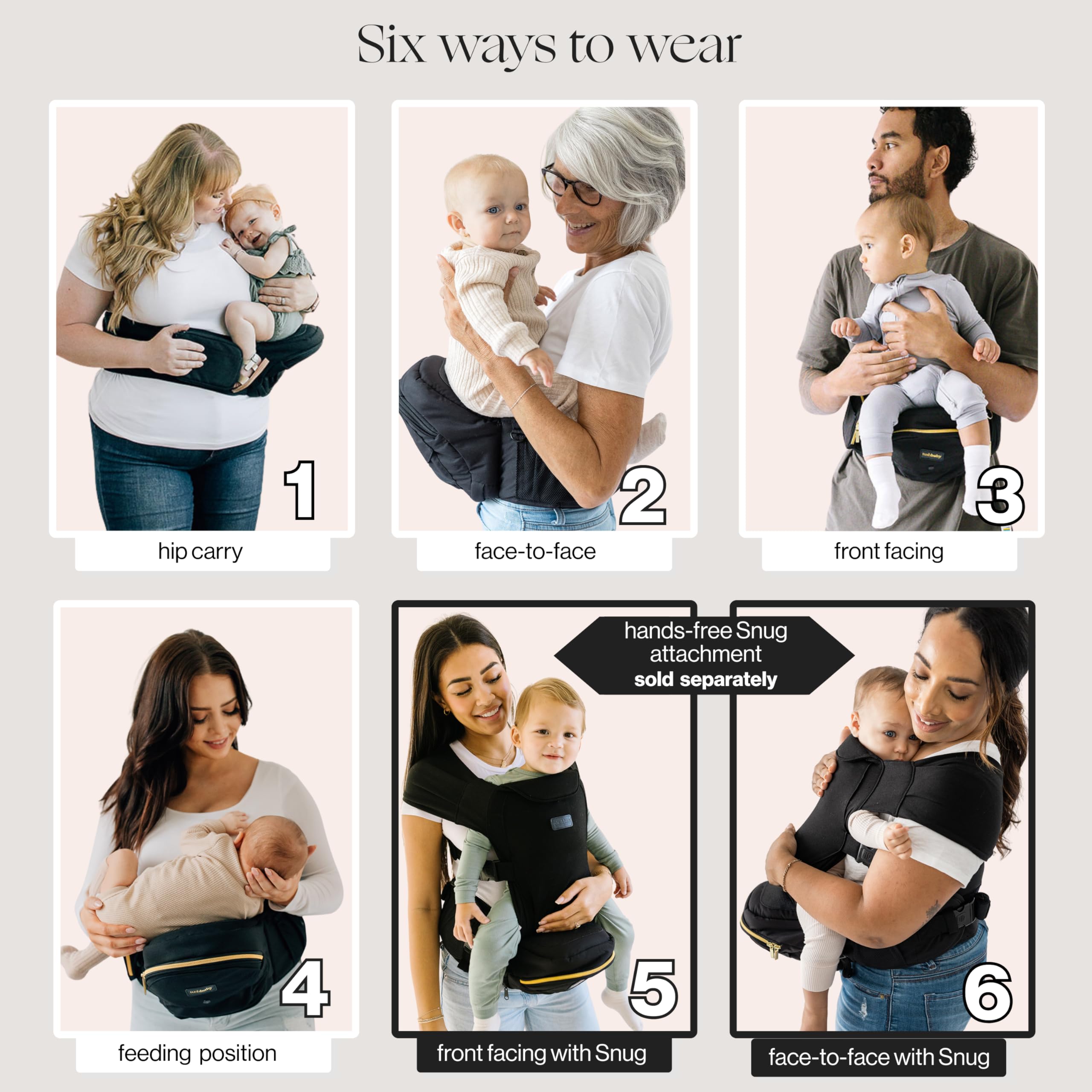 TushBaby storage pockets highlight easy essentials within reach during outings.
