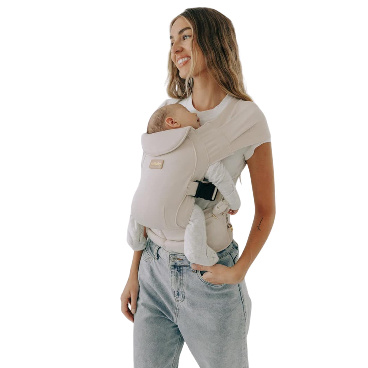 TushBaby Pearl Wrap Carrier closeup-fabric shows breathable material for everyday comfort.