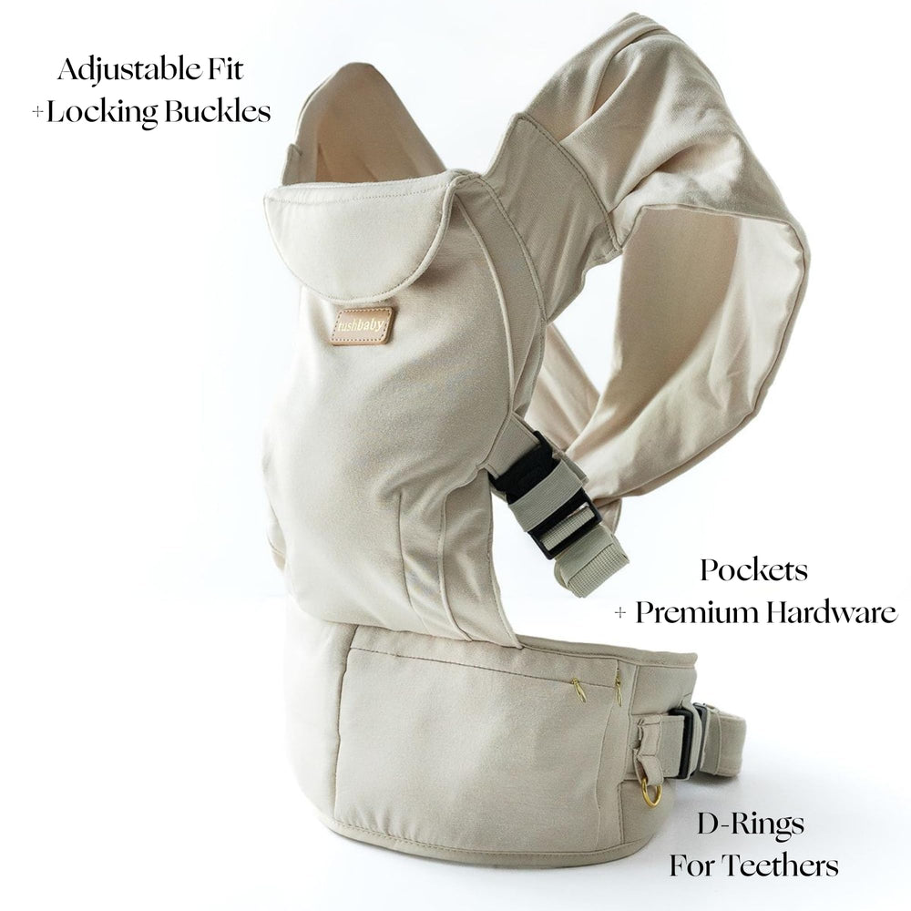 TushBaby Pearl Wrap Carrier-wipe-attachment shows practical wipe access for quick cleanups.