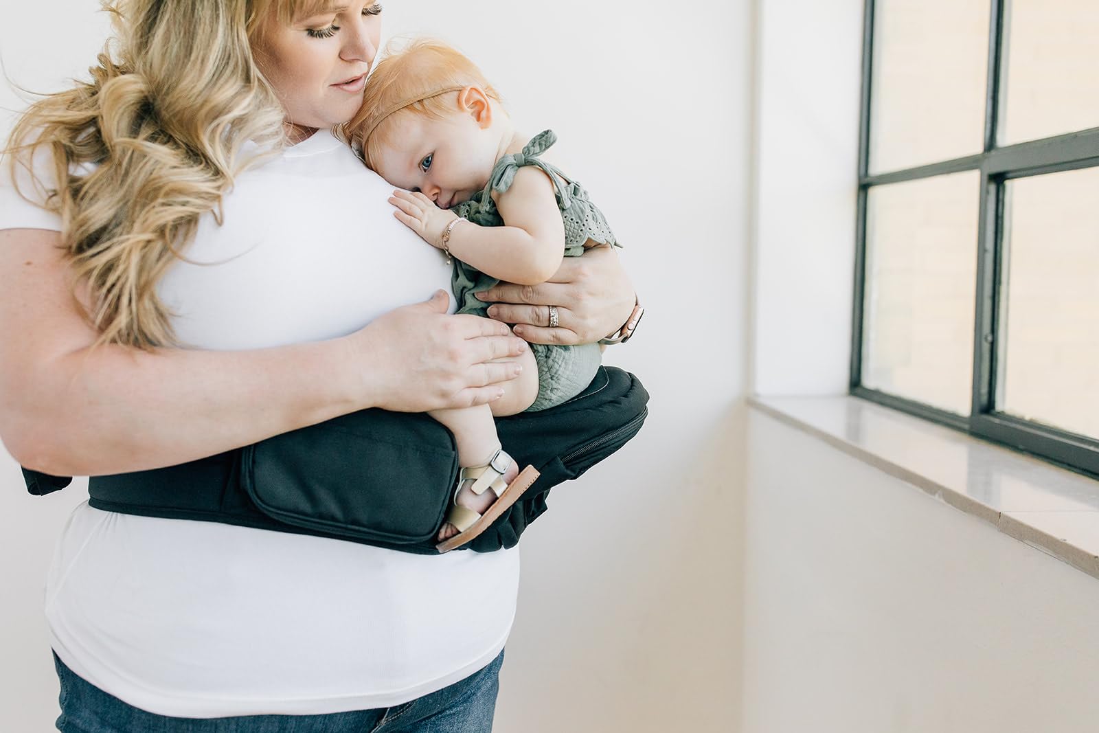 TushBaby waistband extender back view shows secure straps for steady positioning