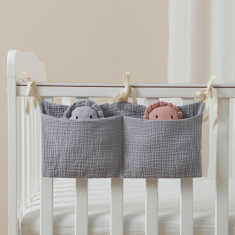 Tustao white bedside hanging bags multi-pocket closeup shows organization