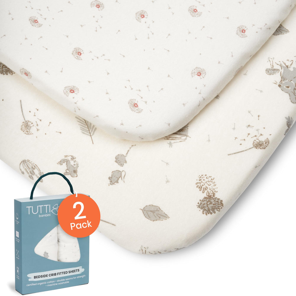 Tutti Bambini bassinet sheets cozy bamboo jersey for gentle sleep.