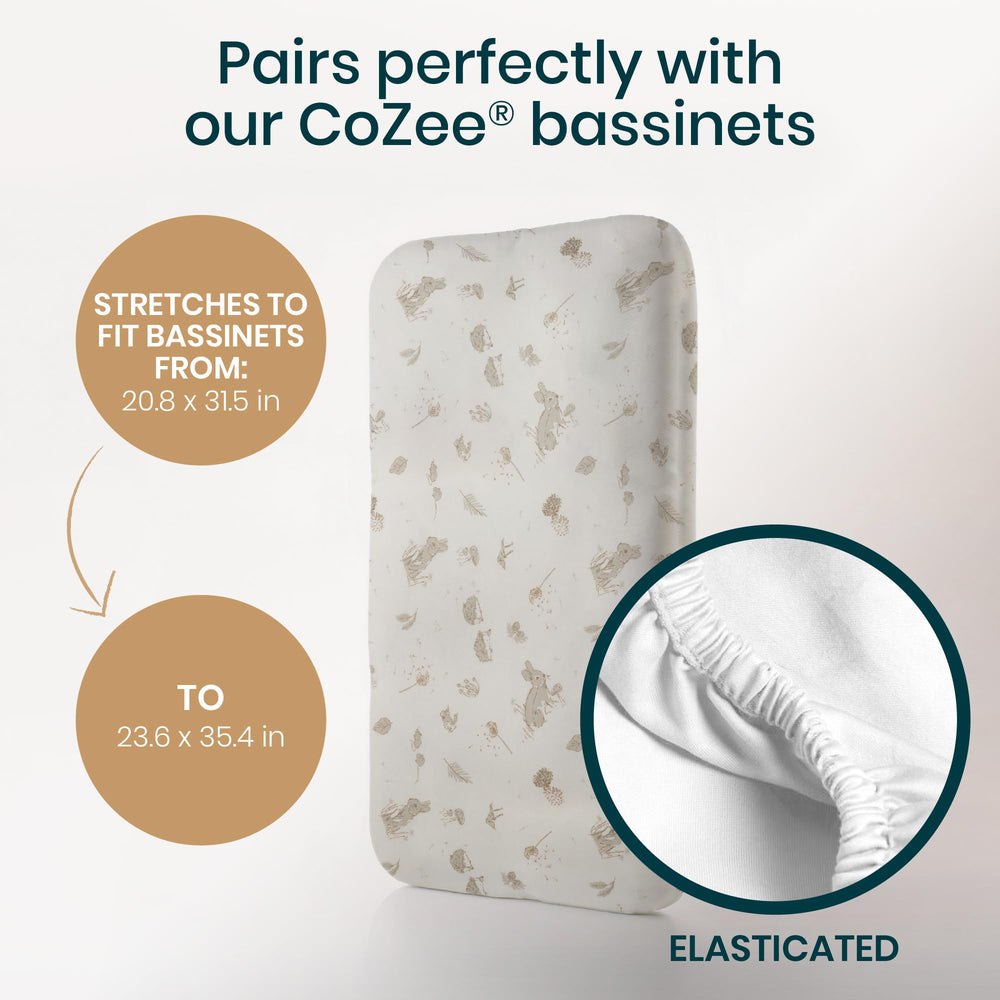Tutti Bambini bassinet sheets double-strength seams stay smooth during wiggles.